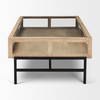 Arelius 49.5'L Rectangular Light Brown Wood with Black Metal Base Display Coffee Table, by Mercana, 49.5" length x 29.5" width x 15" height thumbnail 3