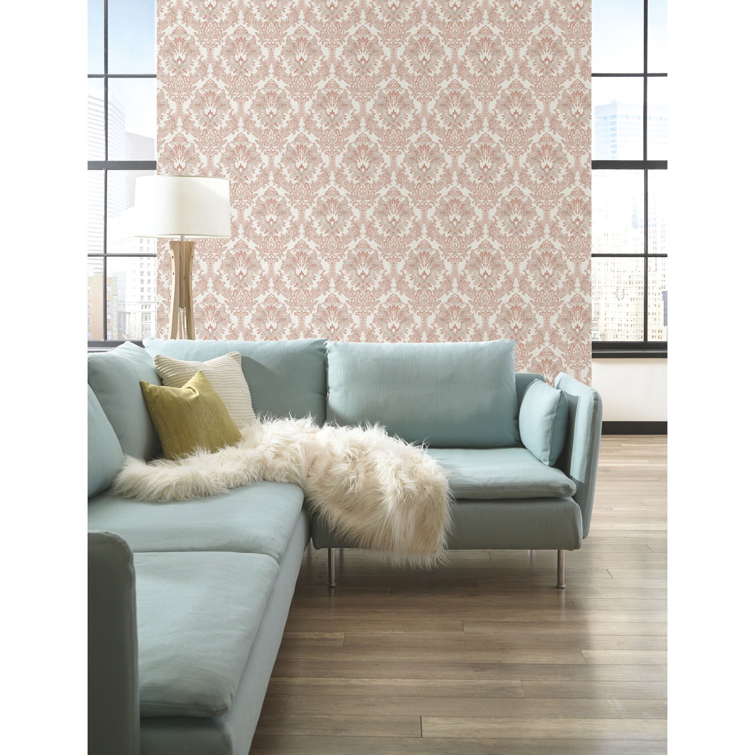 Bold Brocade Tan & Grey Wallpaper large image 