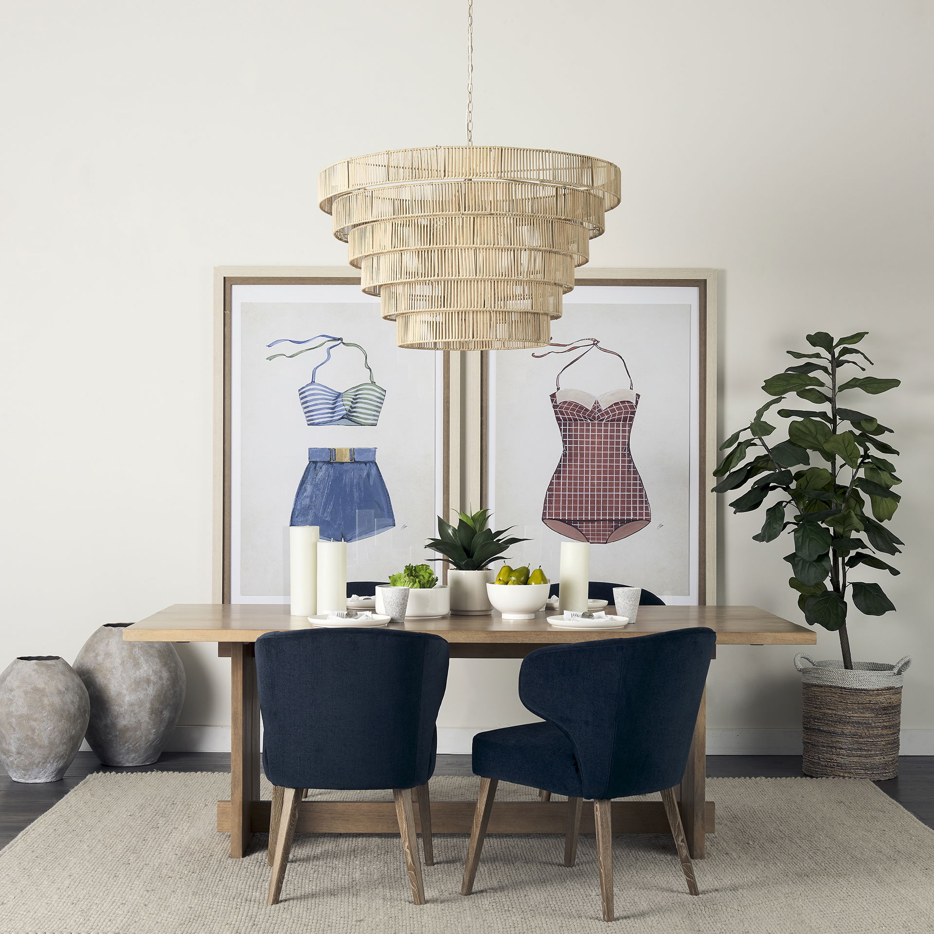 Niles 23.5L x 24.0W x 32.0H Navy Fabric Seat with Medium Brown Wooden Legs Wingback Dining Chair large image 