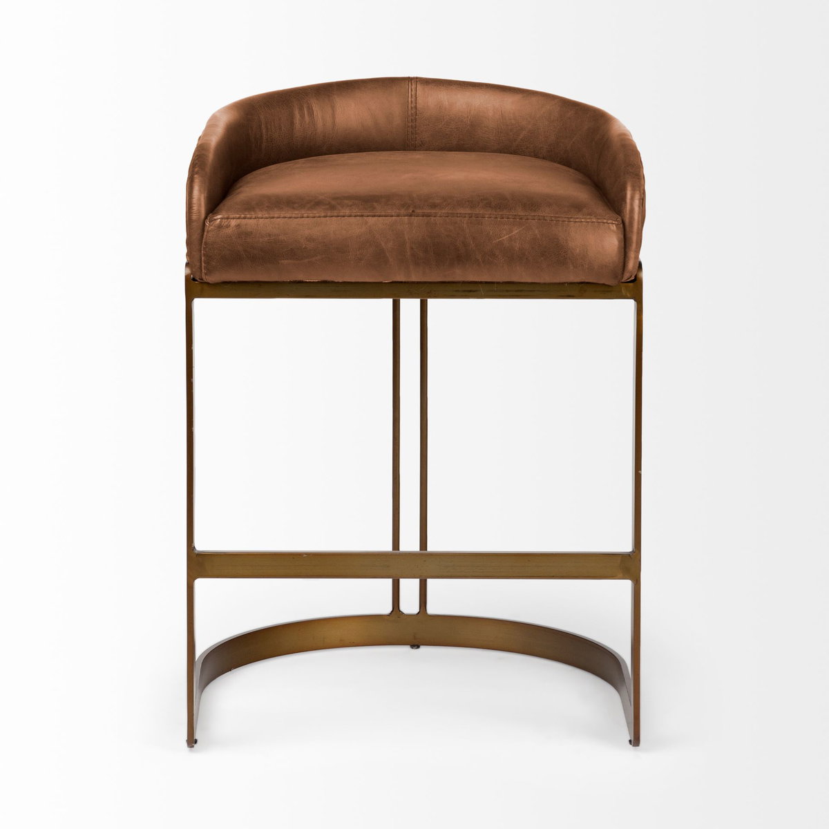 Hollyfield Low Back 24.75in Seat Counter Stool | Cognac Brown Leather, Counter & Bar Stool by Mercana, 20.5" length x 19.7" width x 28.7" height View 2