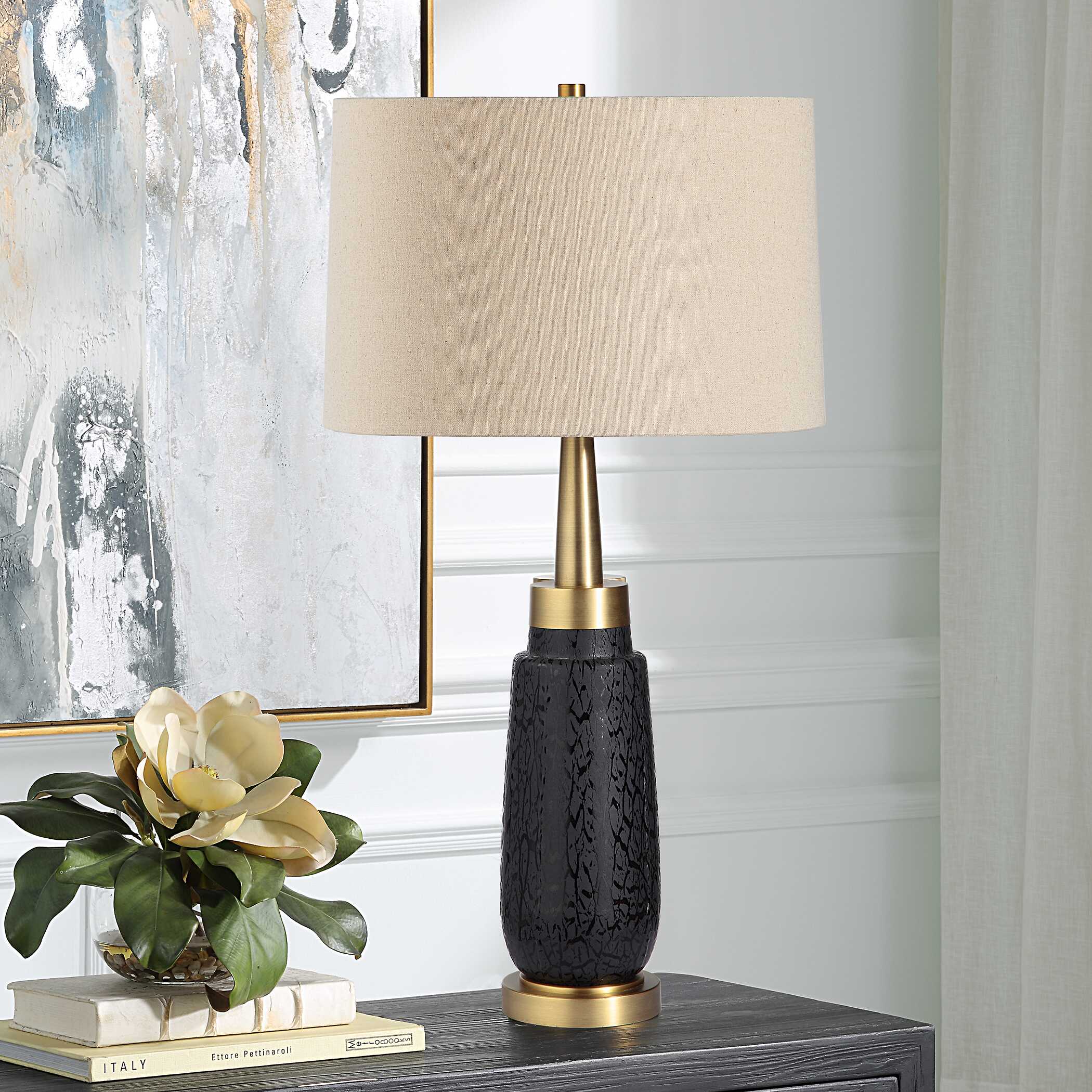 Spyglass Black Wood Grain Table Lamp, by Uttermost, 16" width x 30.75" height x 16" depth View 4