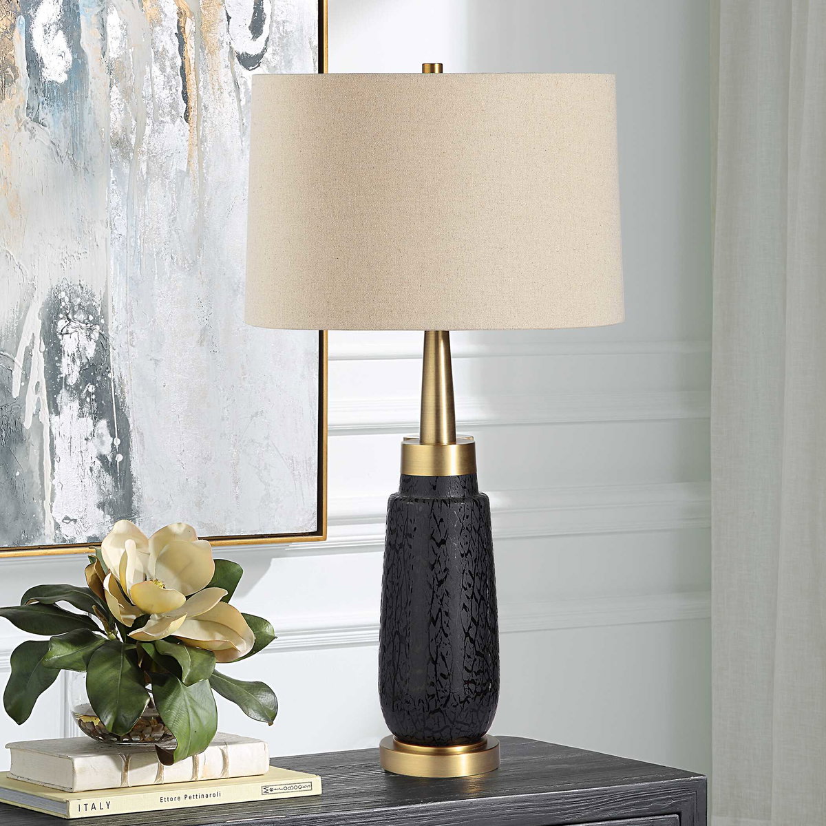 Spyglass Black Wood Grain Table Lamp, by Uttermost, 16" width x 30.75" height x 16" depth View 4