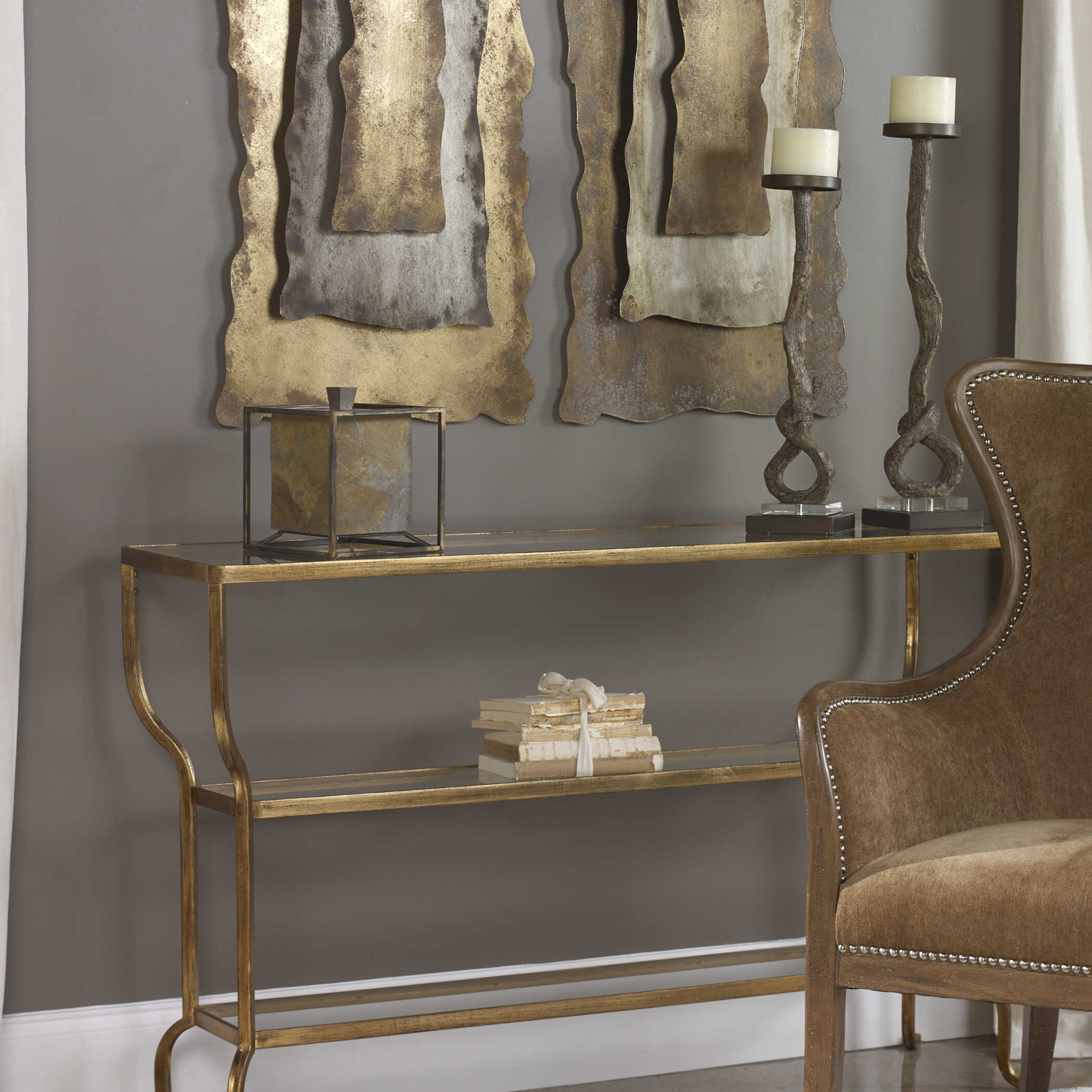 Deline Gold Console Table large image 