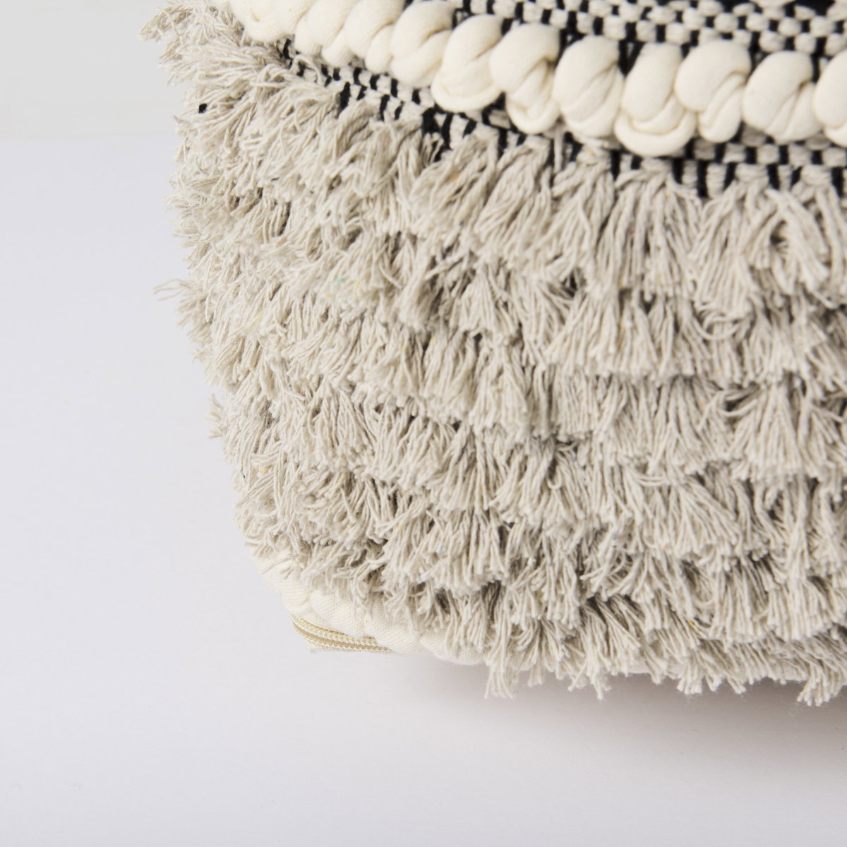 Darika  Black/White/Gray Cotton Pouf, Ottoman by Mercana, 16" length x 16" width x 16" height View 10