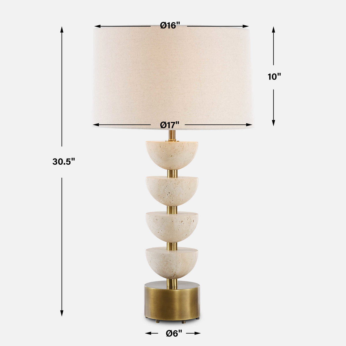 Hemisphere Travertine Table Lamp, by Uttermost, 17" width x 30.5" height x 17" depth View 3