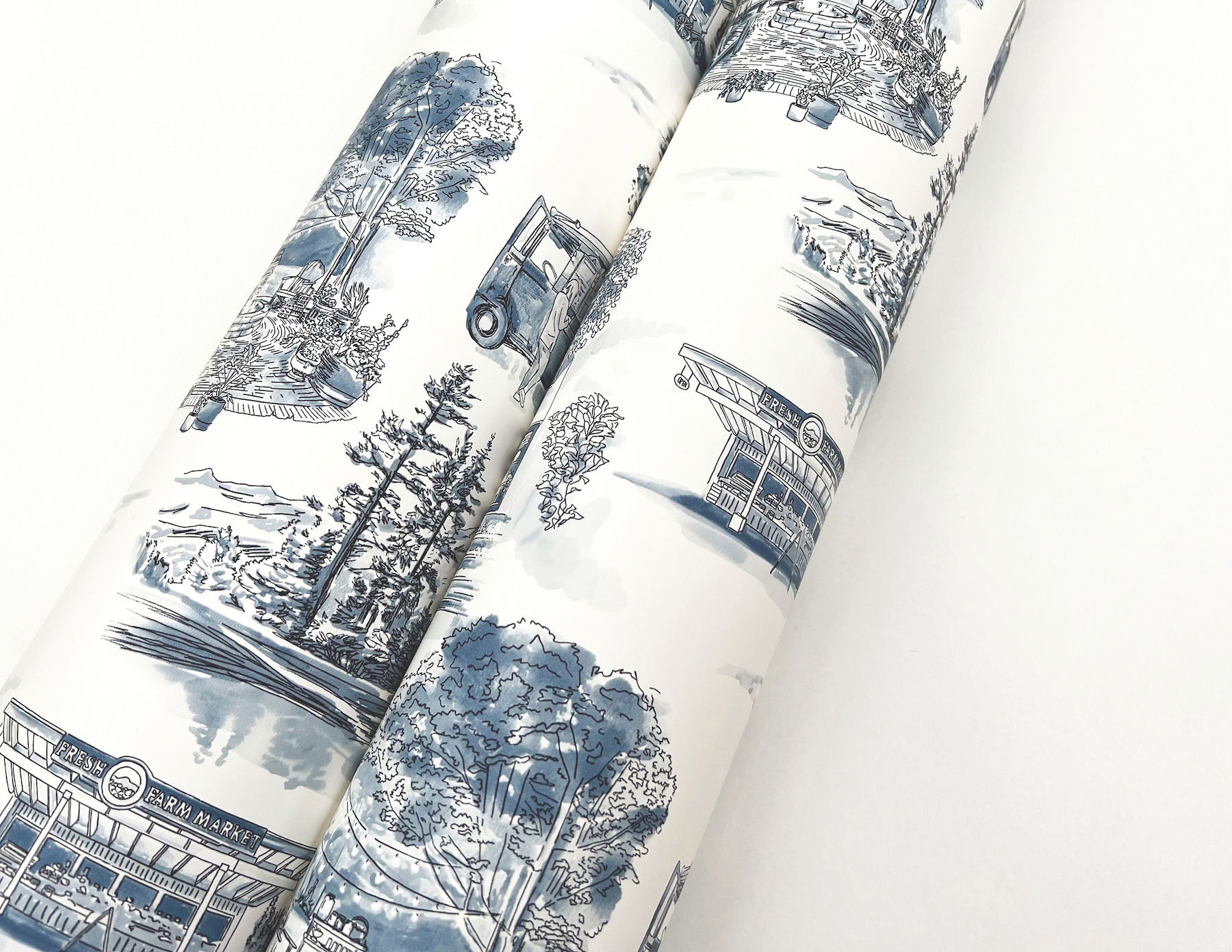 Modern Vista Toile Navy Wallpaper large image 