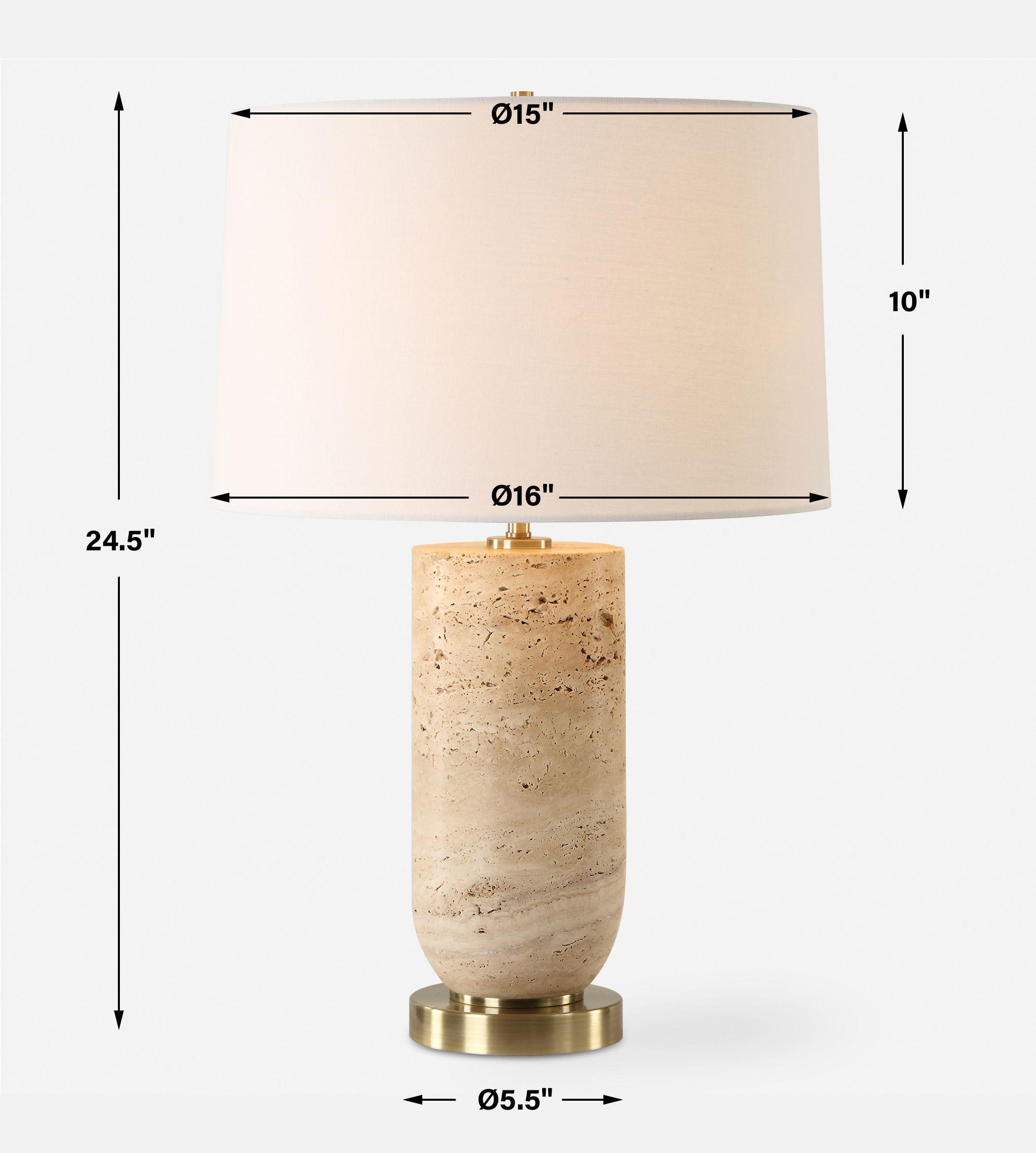 Aubrey Travertine Table Lamp, by Uttermost, 16" width x 24.5" height x 16" depth View 3