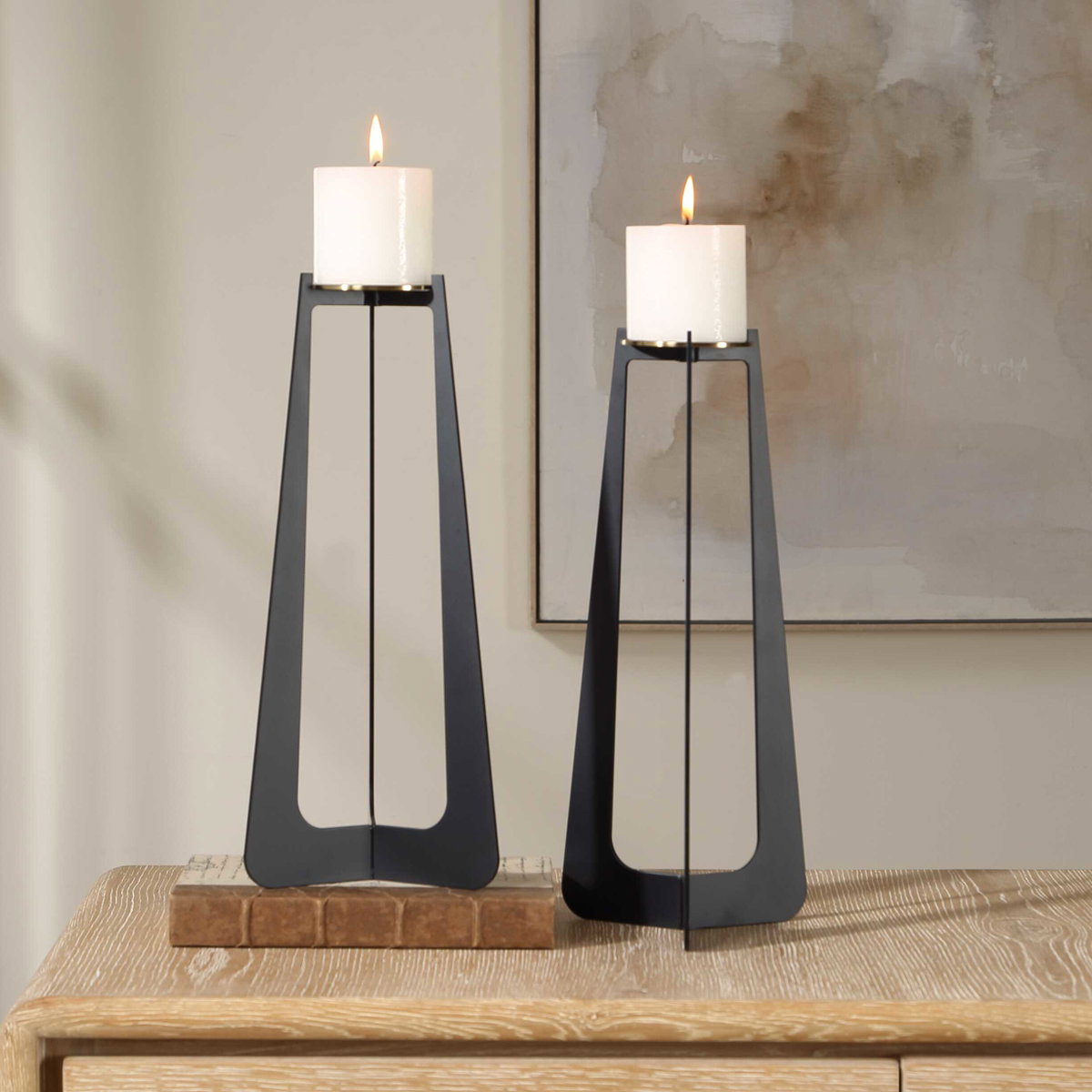 Columnar Black Candleholders Set/2, Candles & Candle Holder by Uttermost, 6.25" width x 15" height x 6.25" depth View 2