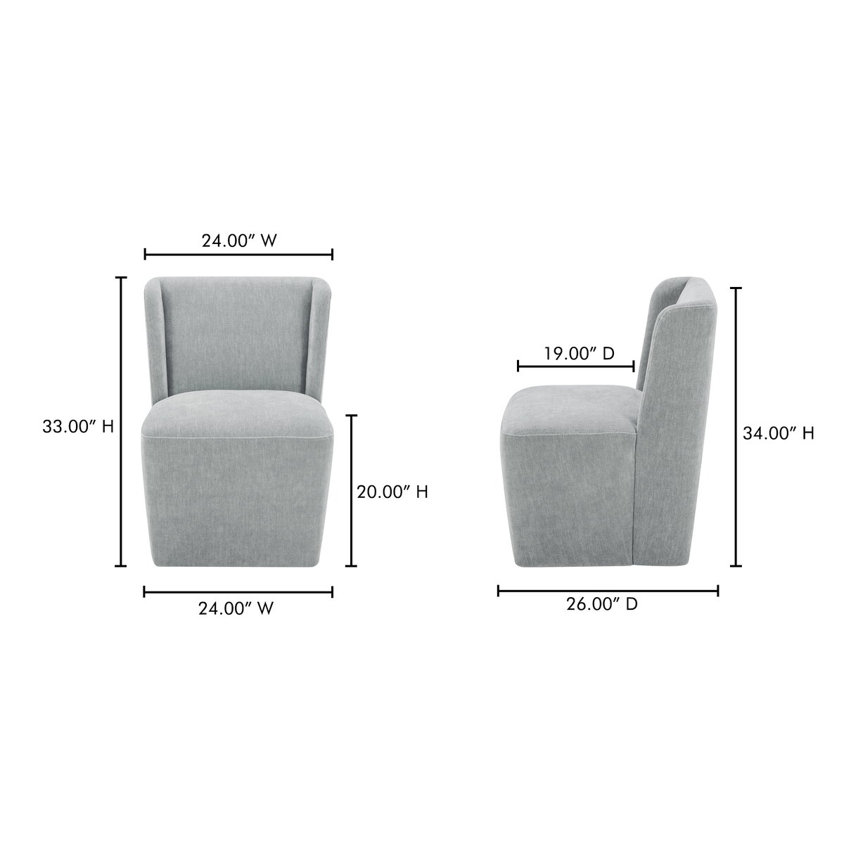 Cormac Rolling Dining Chair Slate Green, by Moe's Home, 24" width x 33" height x 26" depth View 7