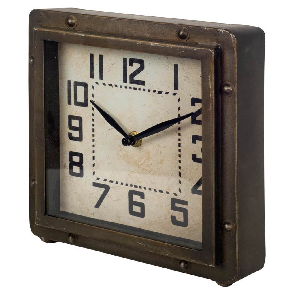 Redding Bronze Toned Metal Square Table Clock, by Mercana, 2.5" length x 8.25" width x 8.5" height View 1