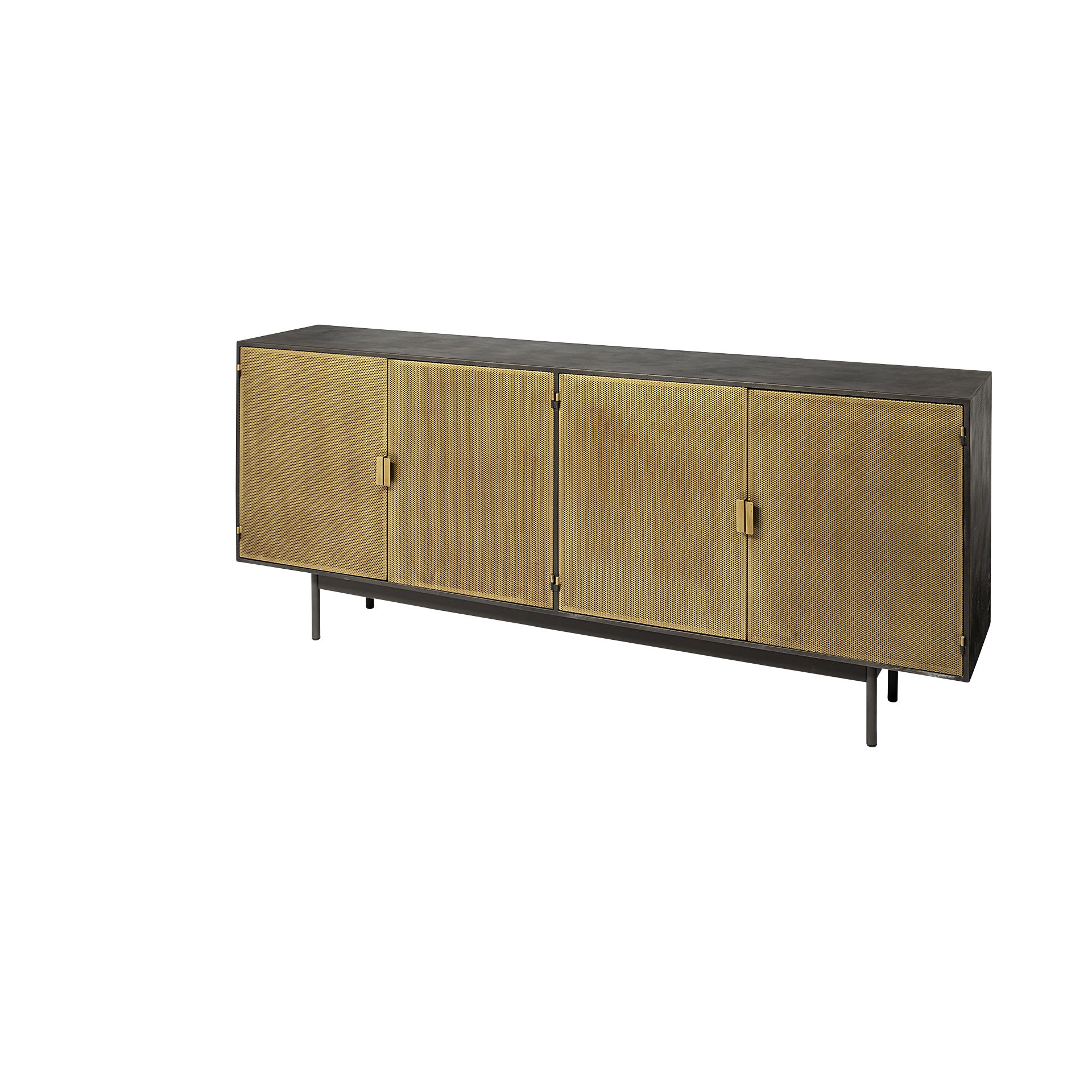 Newsome II 79Lx16Wx33H Black and Gold Metal 4 Cabinet Door Sideboard, Sideboards & Buffet by Mercana, 79" length x 16" width x 33" height View 1