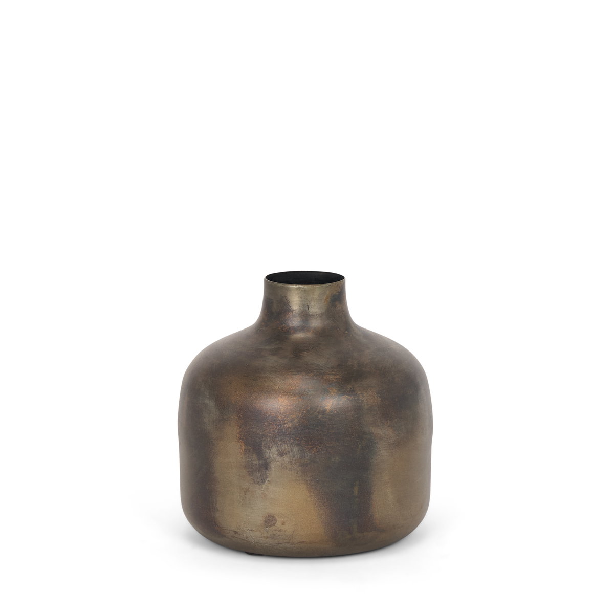 Daya Short Antiqued Gold Metal Vase, by Mercana, 6.3" length x 6.3" width x 6.5" height View 1