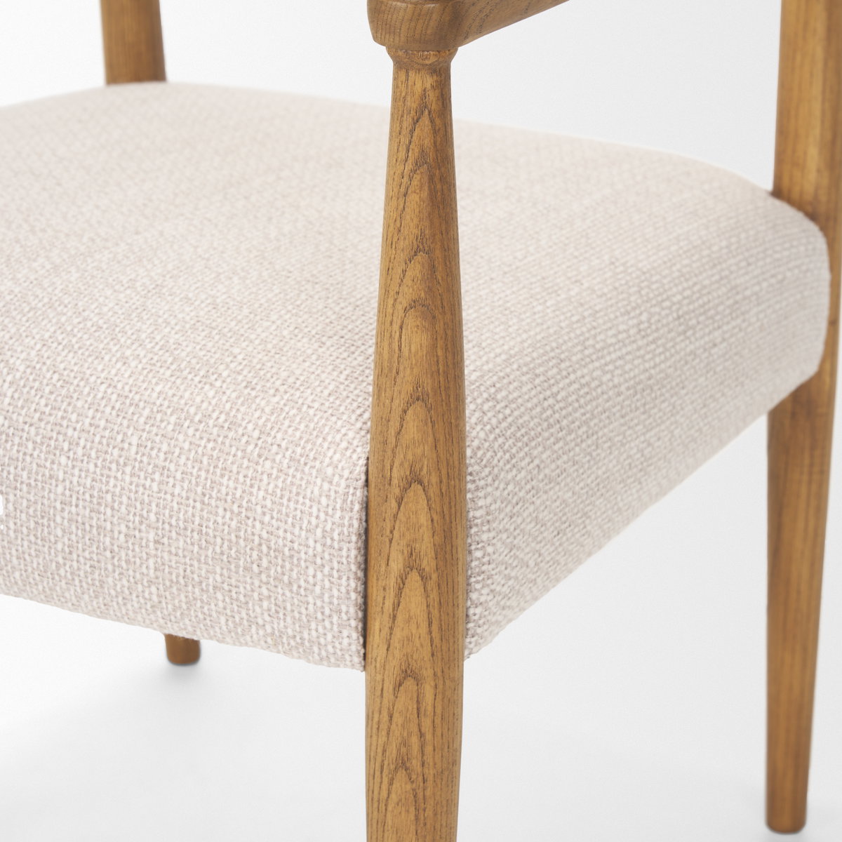 Toni Curved Back Dining Side Chair | Cream Fabric with Light Brown Wood, Dining Chair by Mercana, 22.44" length x 24.61" width x 33.66" height View 12