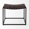 Clarissa  Brown Leather Woven Seat with Black Metal Frame Stool, Benche by Mercana, 22" length x 16" width x 16.5" height thumbnail 4