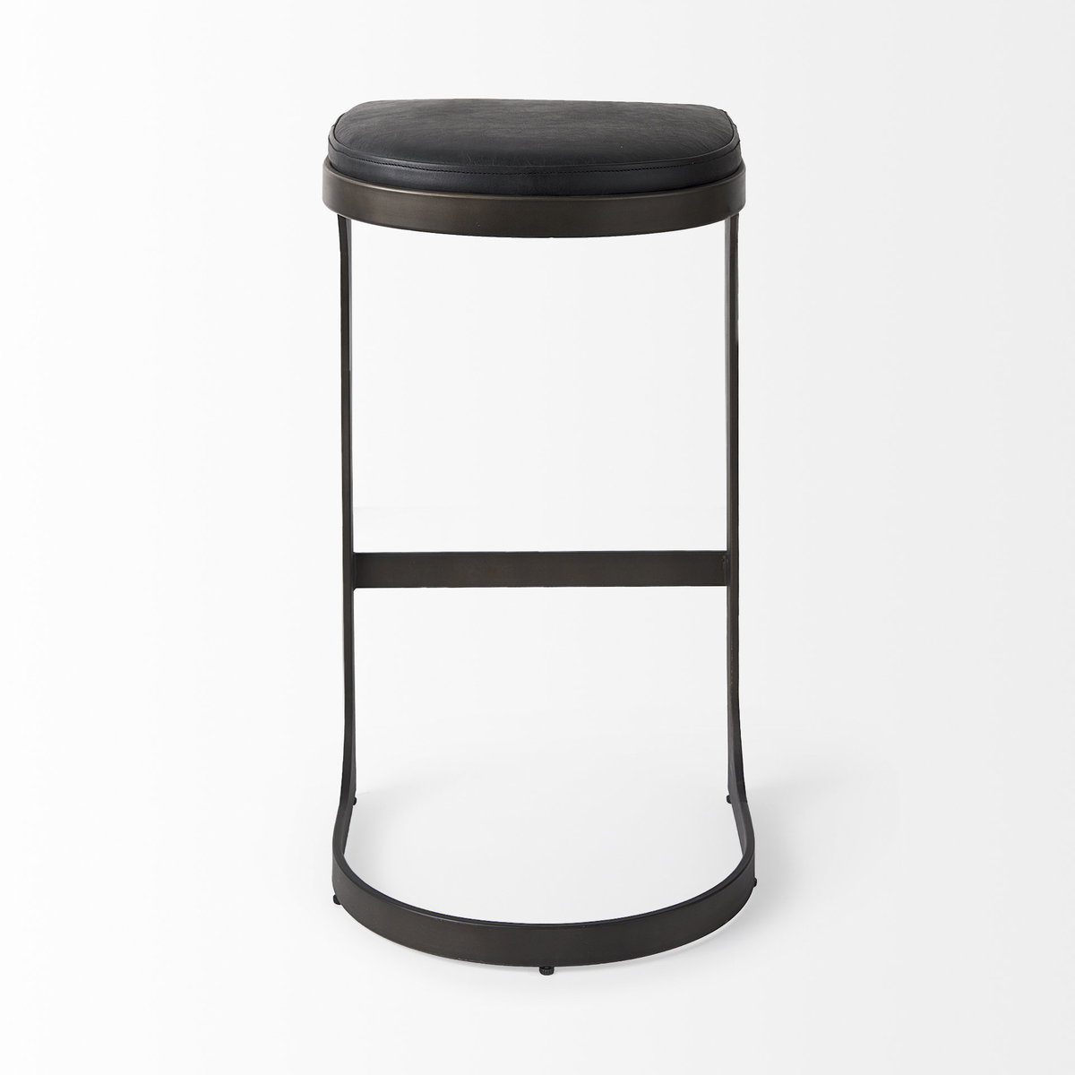 Tyson Backless 31in Seat Bar Stool | Black Leather with Black Metal, Counter & Bar Stool by Mercana, 17.25" length x 17.5" width x 31.25" height View 4