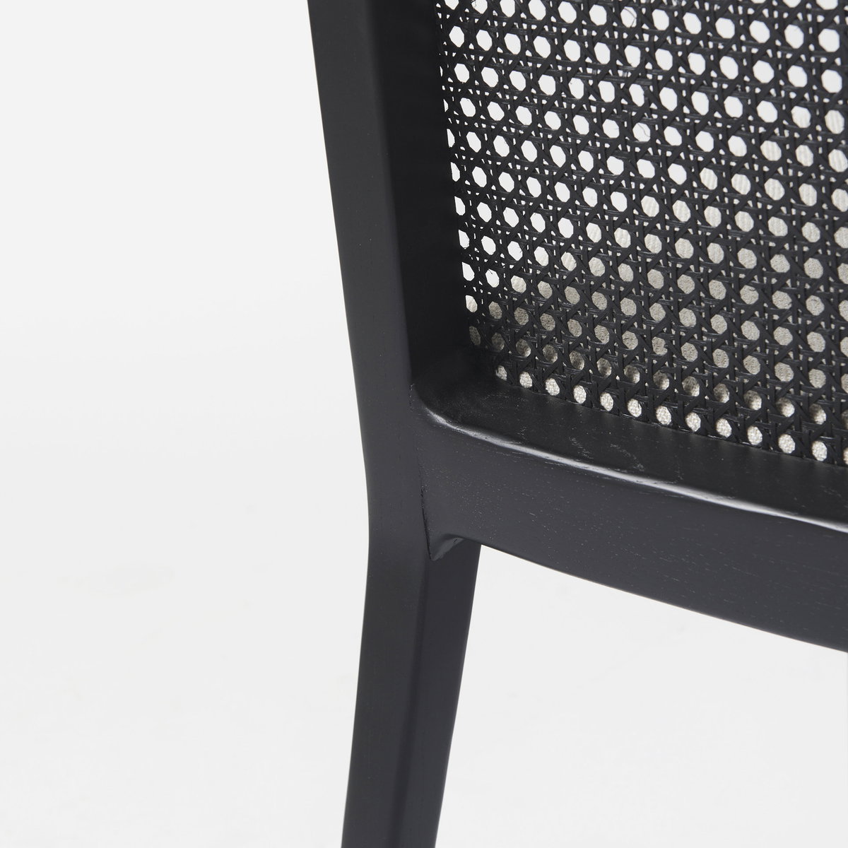 Clara Black Beech Wood with Cream Fabric Seat and Cane Back Armless Dining Chair, by Mercana, 18" length x 23" width x 33.75" height View 12