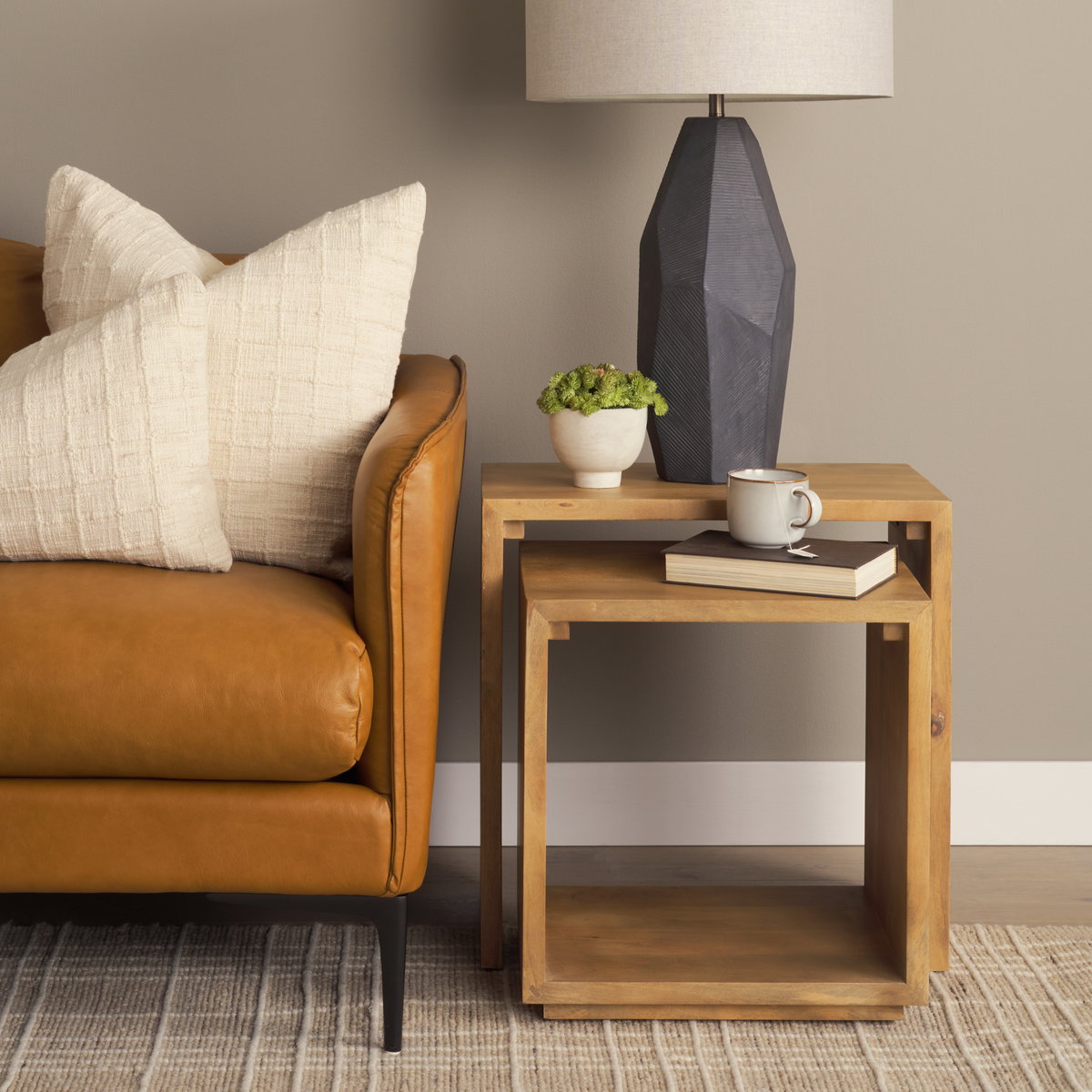 Alanna 22.0L x 15.0W x 22.0H Set of 2 Brown Wood Nesting Accent Tables, Side & End Table by Mercana, 22" length x 15" width x 22.25" height View 2