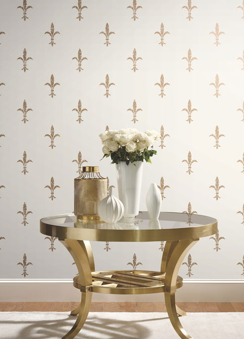 Fleur De Lis White & Gold Wallpaper