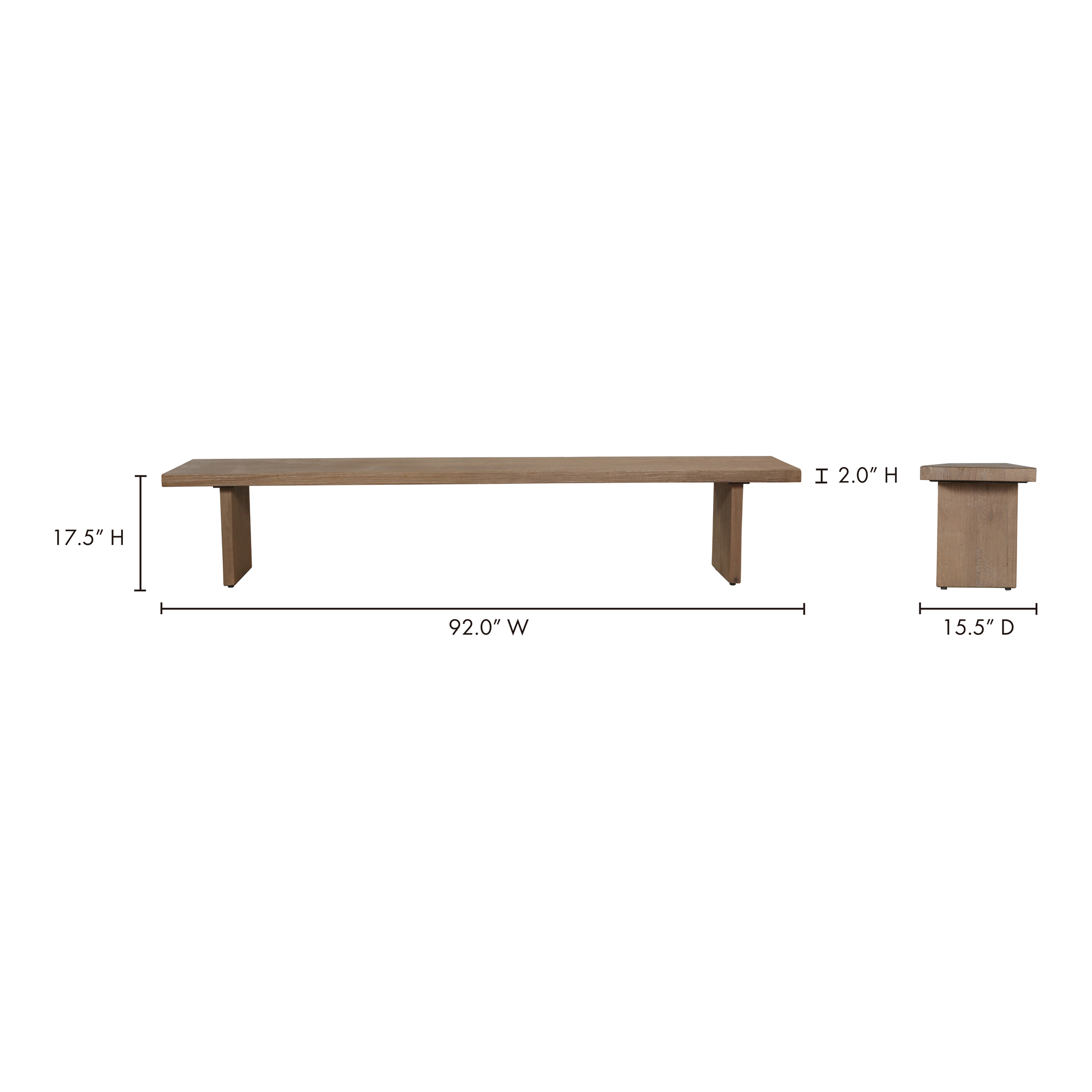 Koshi Bench Sandblasted Amber Oak, Benche by Moe's Home, 92" width x 17.7" height x 15.75" depth View 11