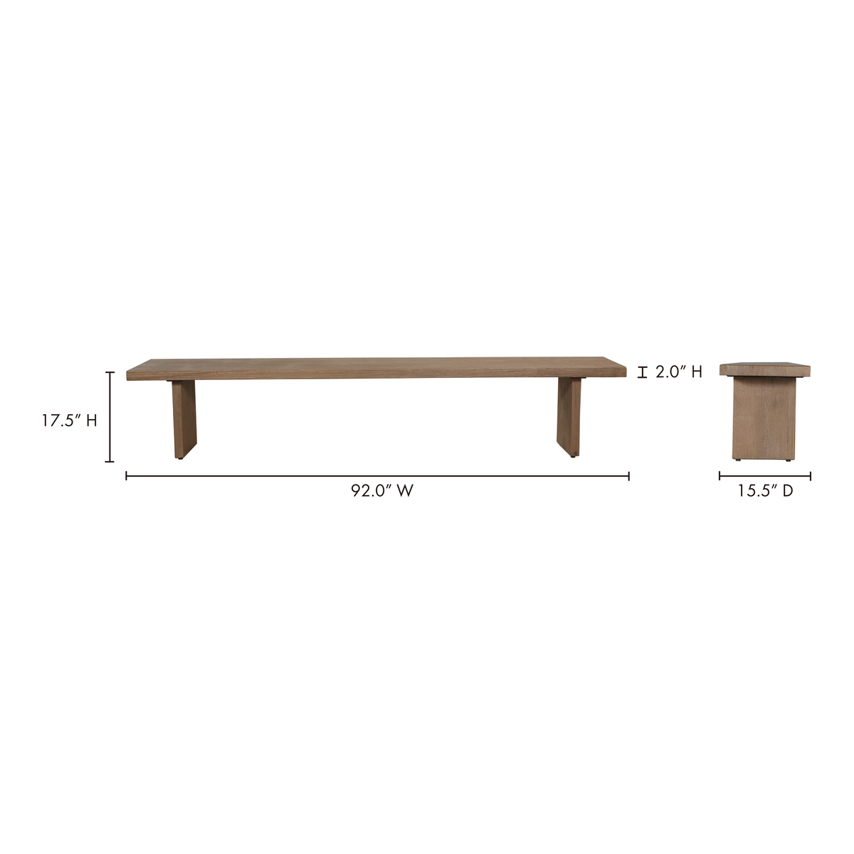 Koshi Bench Sandblasted Amber Oak, Benche by Moe's Home, 92" width x 17.7" height x 15.75" depth View 11