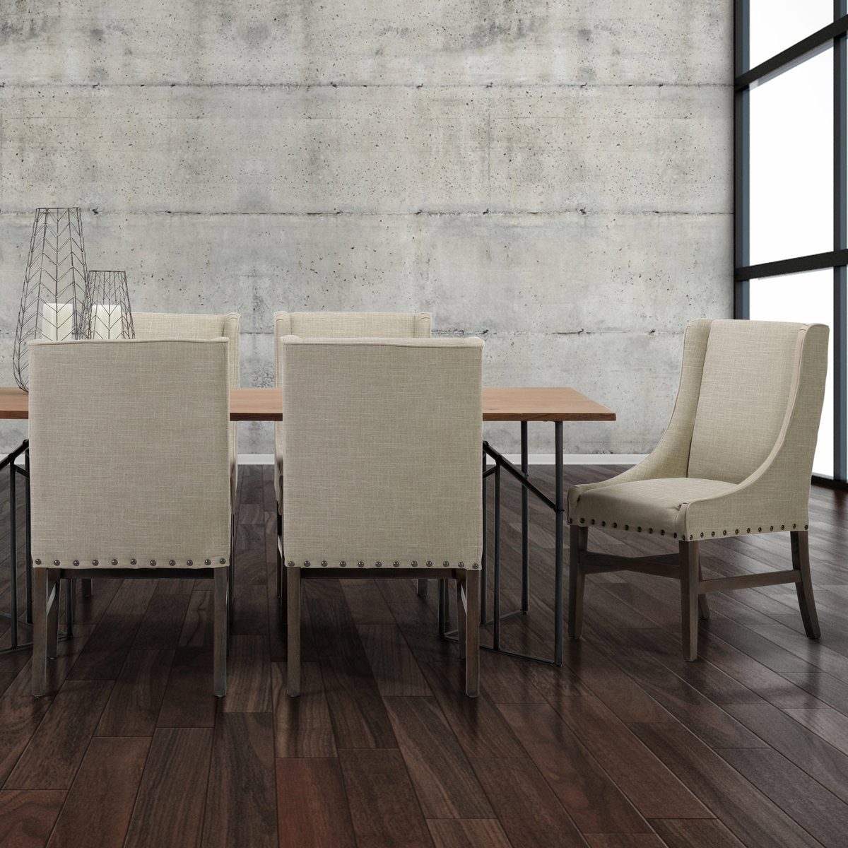 Kensington High-Back Dining Side Chair | Beige Fabric with Wood, Dining Chair by Mercana, 22.25" length x 23.25" width x 39.5" height View 2