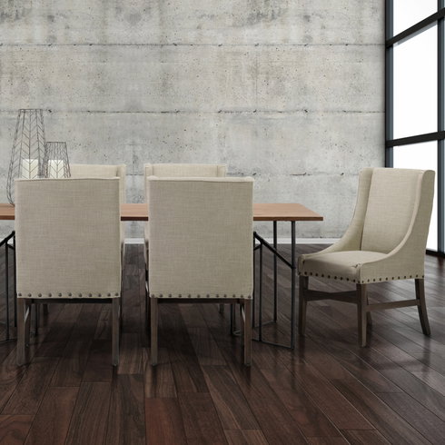 Kensington High-Back Dining Side Chair | Beige Fabric with Wood