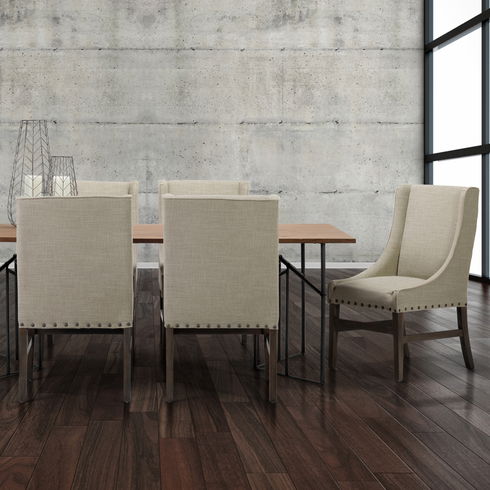 Kensington I Beige Fabric and Solid Wood Dining Chair