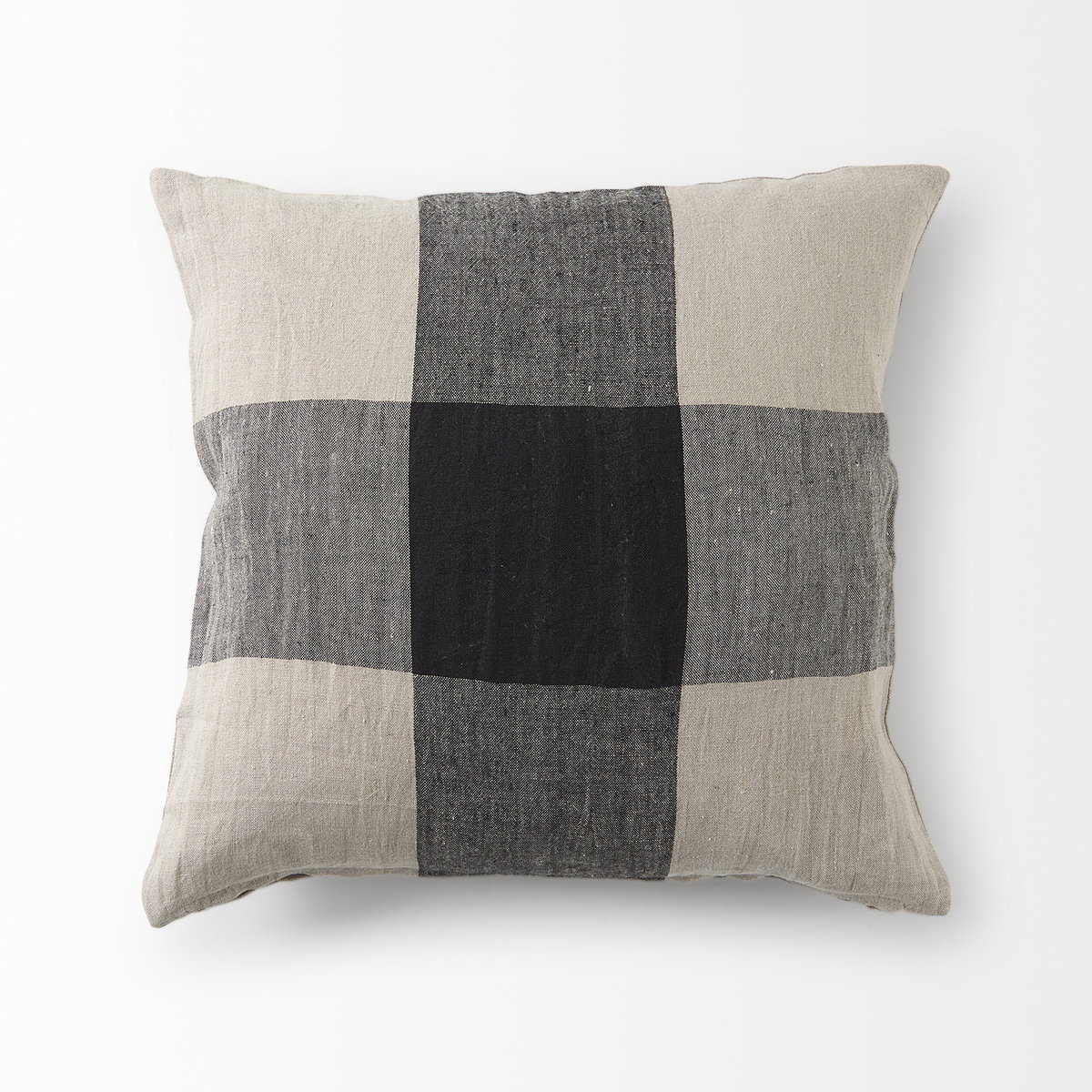 Raquel 18L x 18W Beige and Black Fabric Plaid Decorative Pillow Cover, by Mercana, 18" length x 18" width x 0.2" height View 9