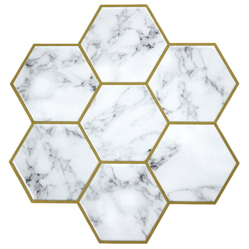Cararra Marble & Gold Large Hexagon Sticktile