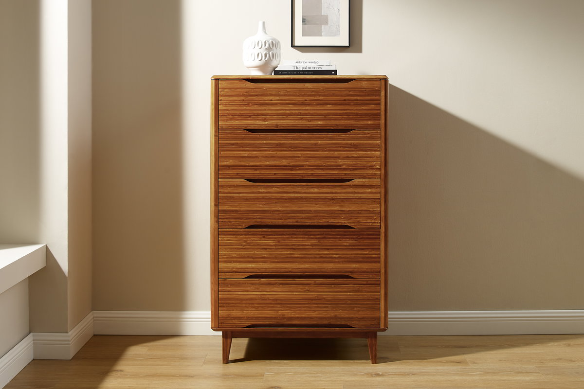 Currant Five Drawer High Chest, Amber, Dresser by Greenington, 19" length x 32" width x 52" height View 6