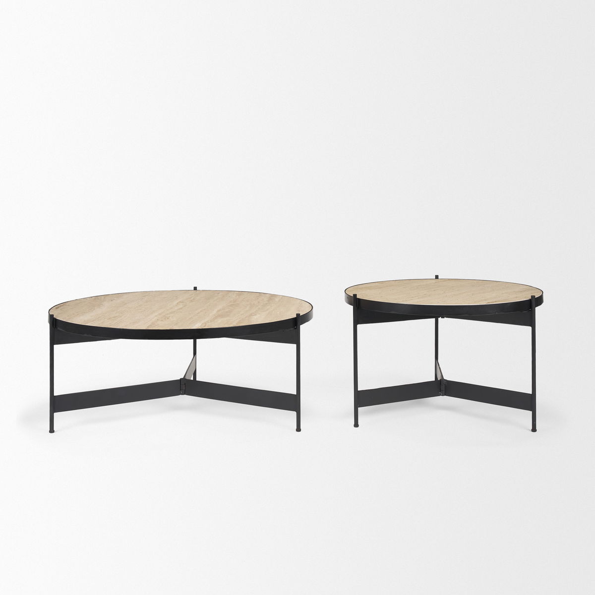 Wade Travertine Marble with Matte Black Metal Coffee Tables, by Mercana, 56" length x 32" width x 13.5" height View 5