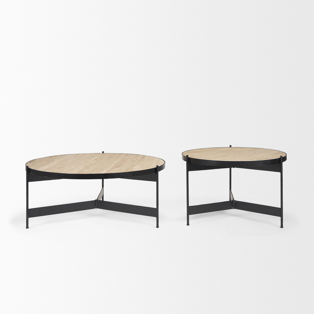 Wade Travertine Marble with Matte Black Metal Coffee Tables, by Mercana, 56" length x 32" width x 13.5" height View 5