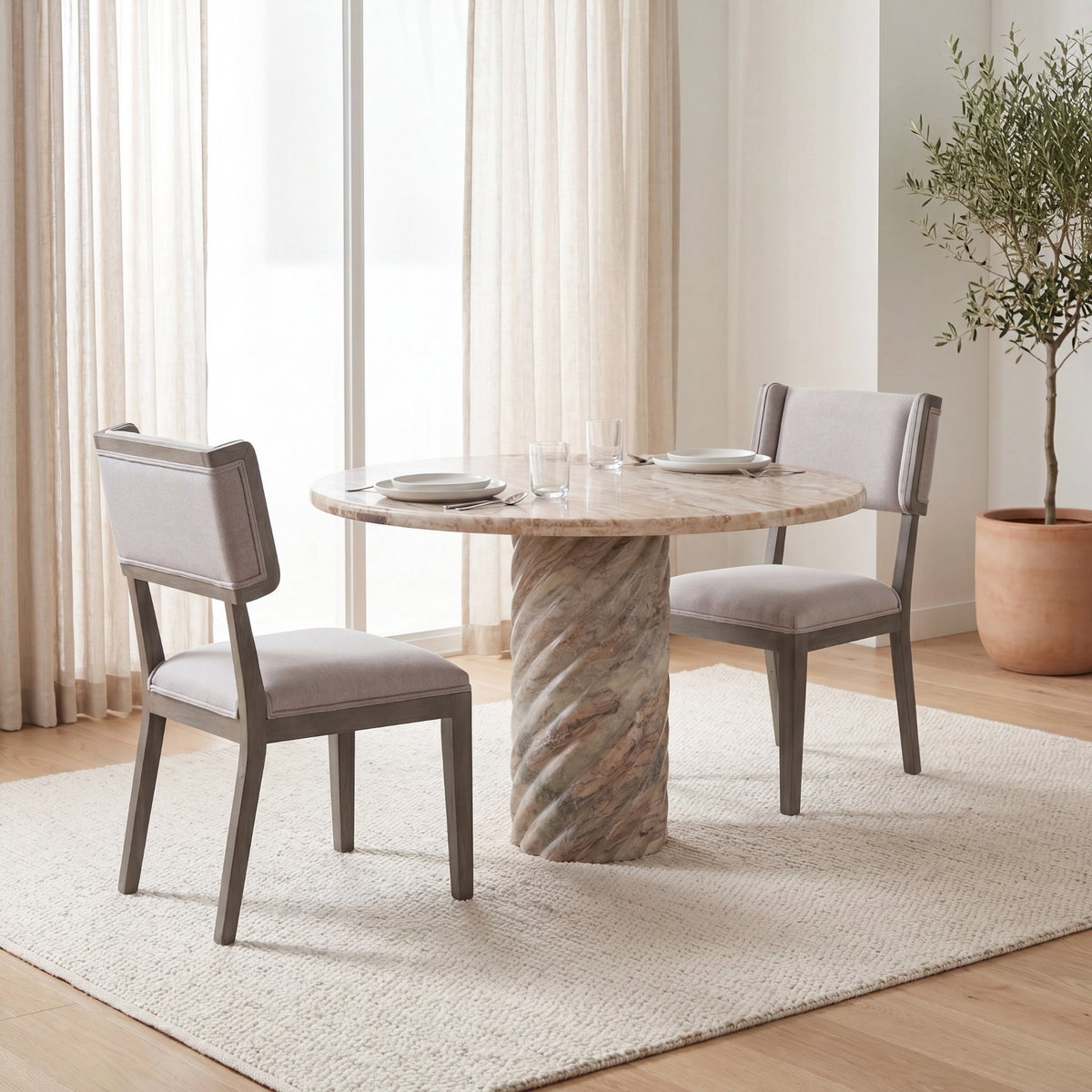 Tenton Open Back Dining Side Chair | Grey Fabric with Brown Wood, Dining Chair by Mercana, 23.5" length x 19" width x 36.75" height View 3