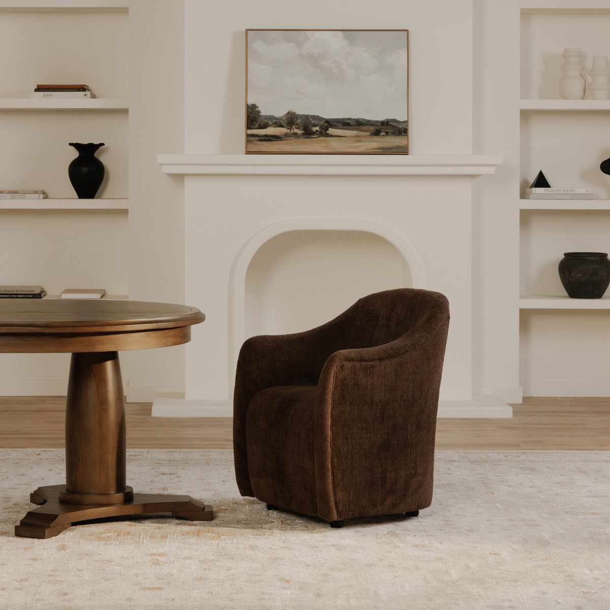 Drava Rolling Dining Chair Dark Brown, by Moe's Home, 26" width x 32.5" height x 26" depth View 9
