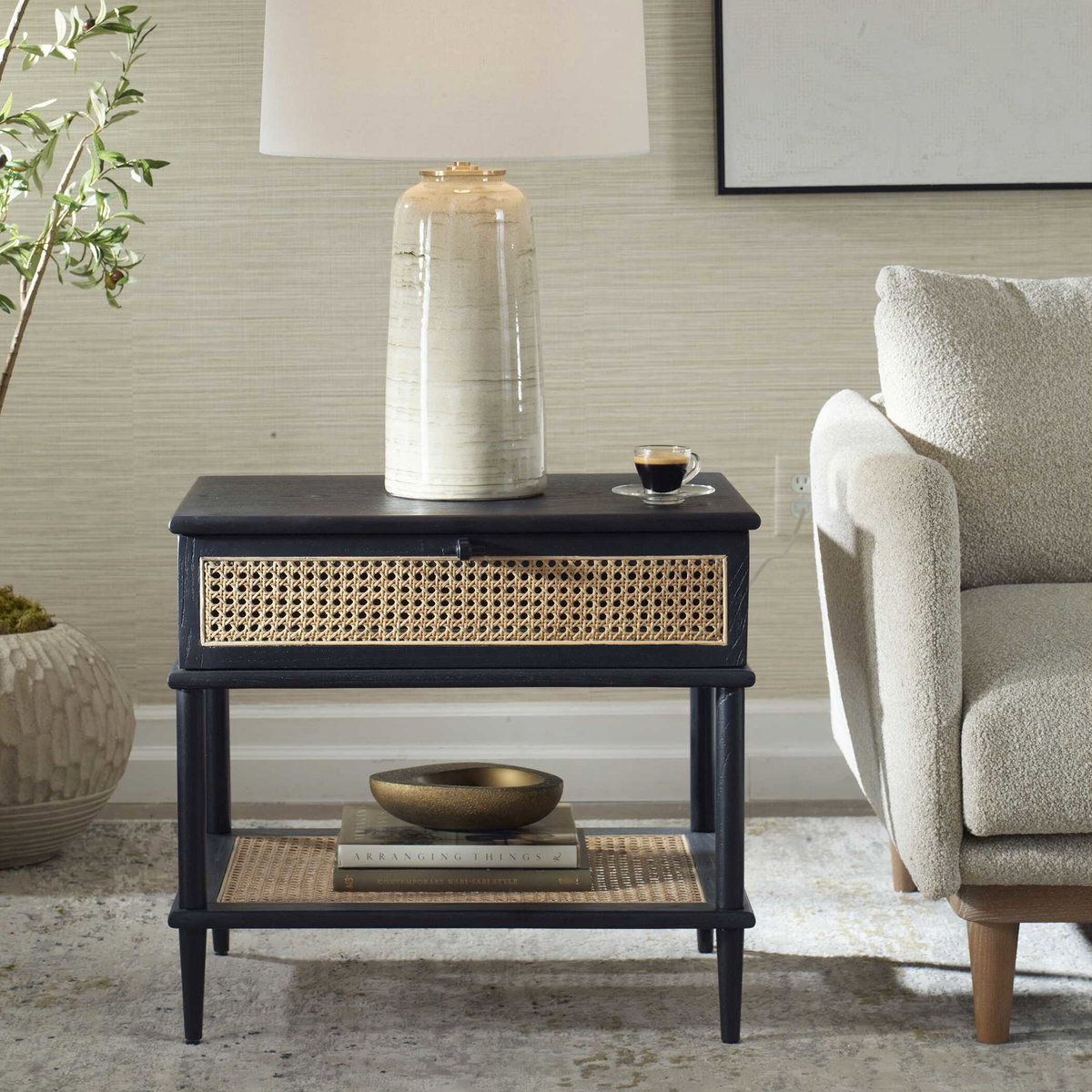 Coast Black Rattan Side Table, Side & End Table by Uttermost, 25.75" width x 23" height x 18.75" depth View 2