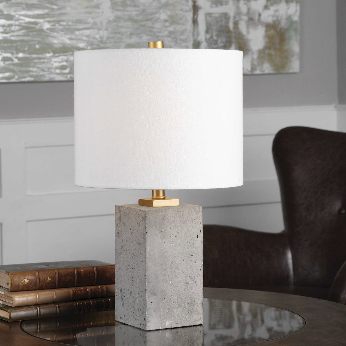 Drexel Concrete Block Lamp, Table Lamp by Uttermost, 10" width x 17" height x 10" depth View 2