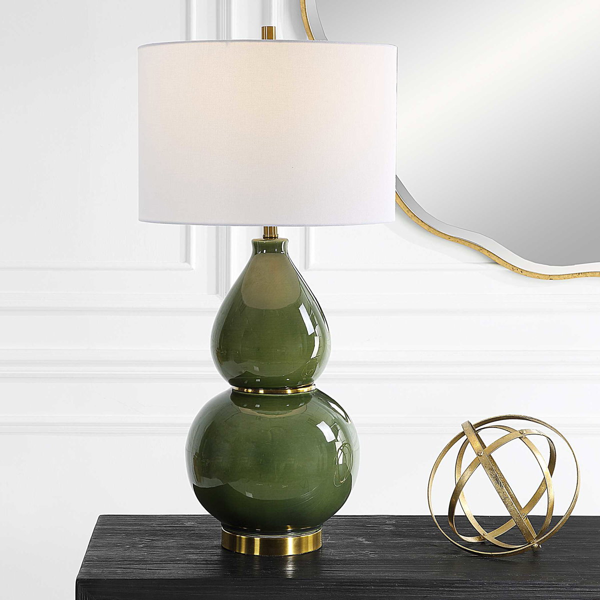 Gourd Green Table Lamp, by Uttermost, 1'4" width x 2'6.5" height x 1'4" depth View 7