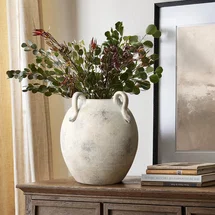 Online Designer Combined Living/Dining Vintage Mutli-Color Gray and White Terracotta 11-Inch Round Amphora Vase with Handles