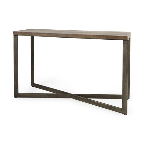 Faye 50L x 15W x 30H Medium Brown Wood with Antique Nickel Metal Base Console Table