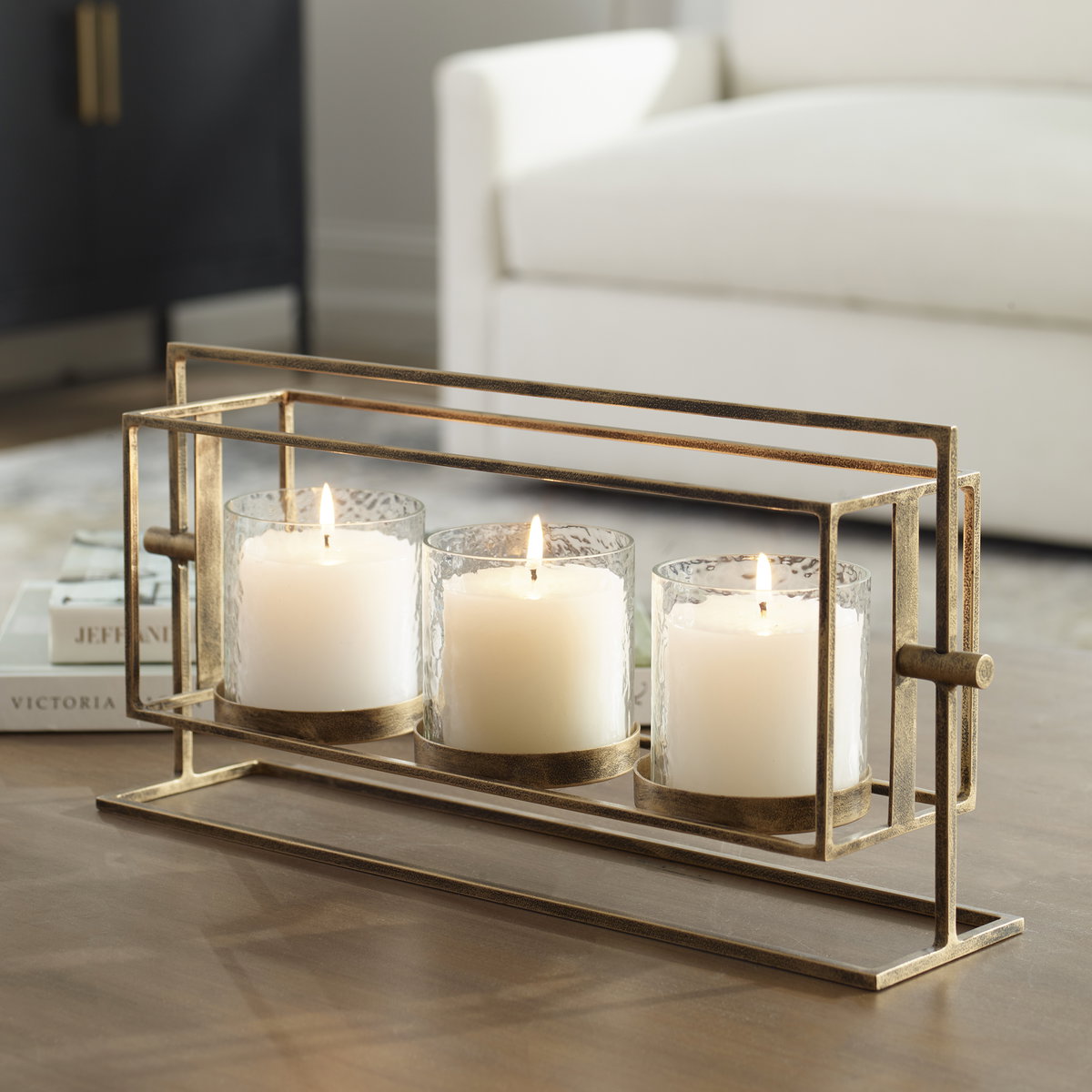 Wenman Gold Triple Candleholder, Candles & Candle Holder by Uttermost, 17.25" width x 8" height x 4" depth View 2
