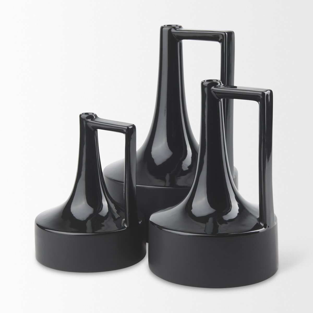 Burton 13.1H Large Glossy and Matte Black Ceramic Jug Vase, by Mercana, 7.87" length x 7.87" width x 11.61" height View 7