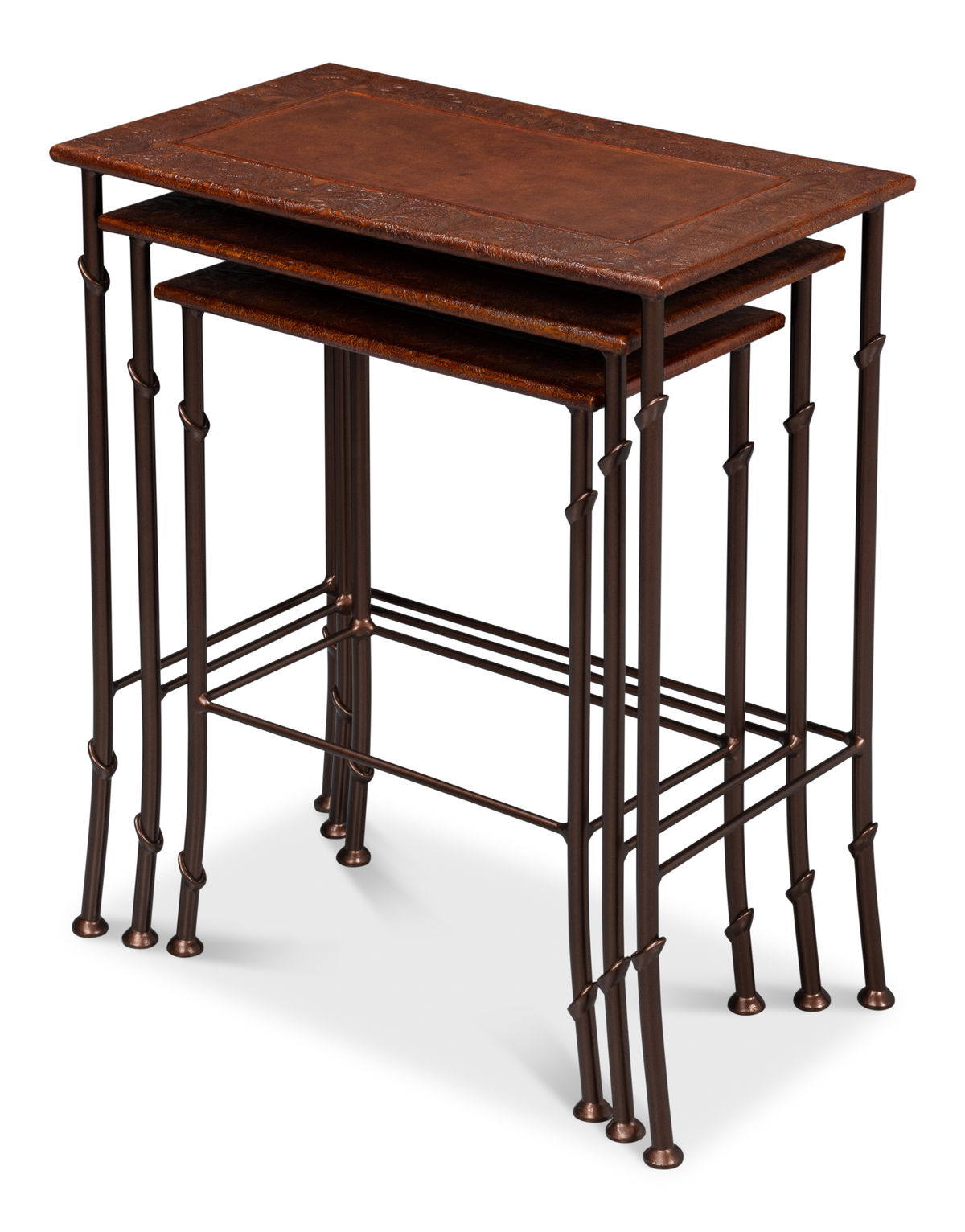 Kew Gardens Leather Nesting Tables, by Sarreid, 1'2" length x 1'11" width x 2'1" height View 9