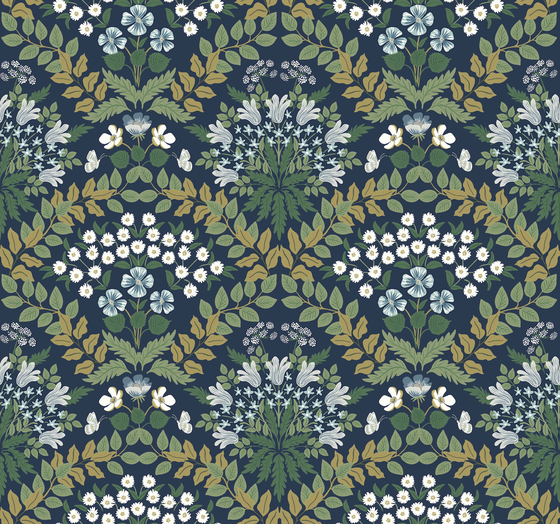 Bramble Navy & Green Wallpaper, by York Wall, 27' length x 2'3" width x 0.02" depth View 1