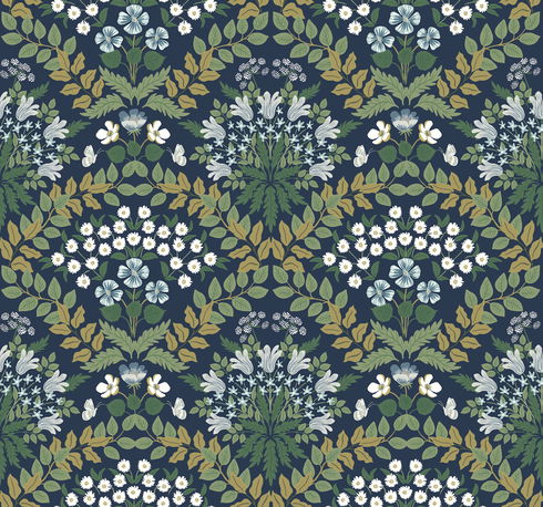 Bramble Navy & Green Wallpaper