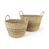 Vance  Light Brown Palm Leaf and Seagrass Round Basket with Handles thumbnail 0