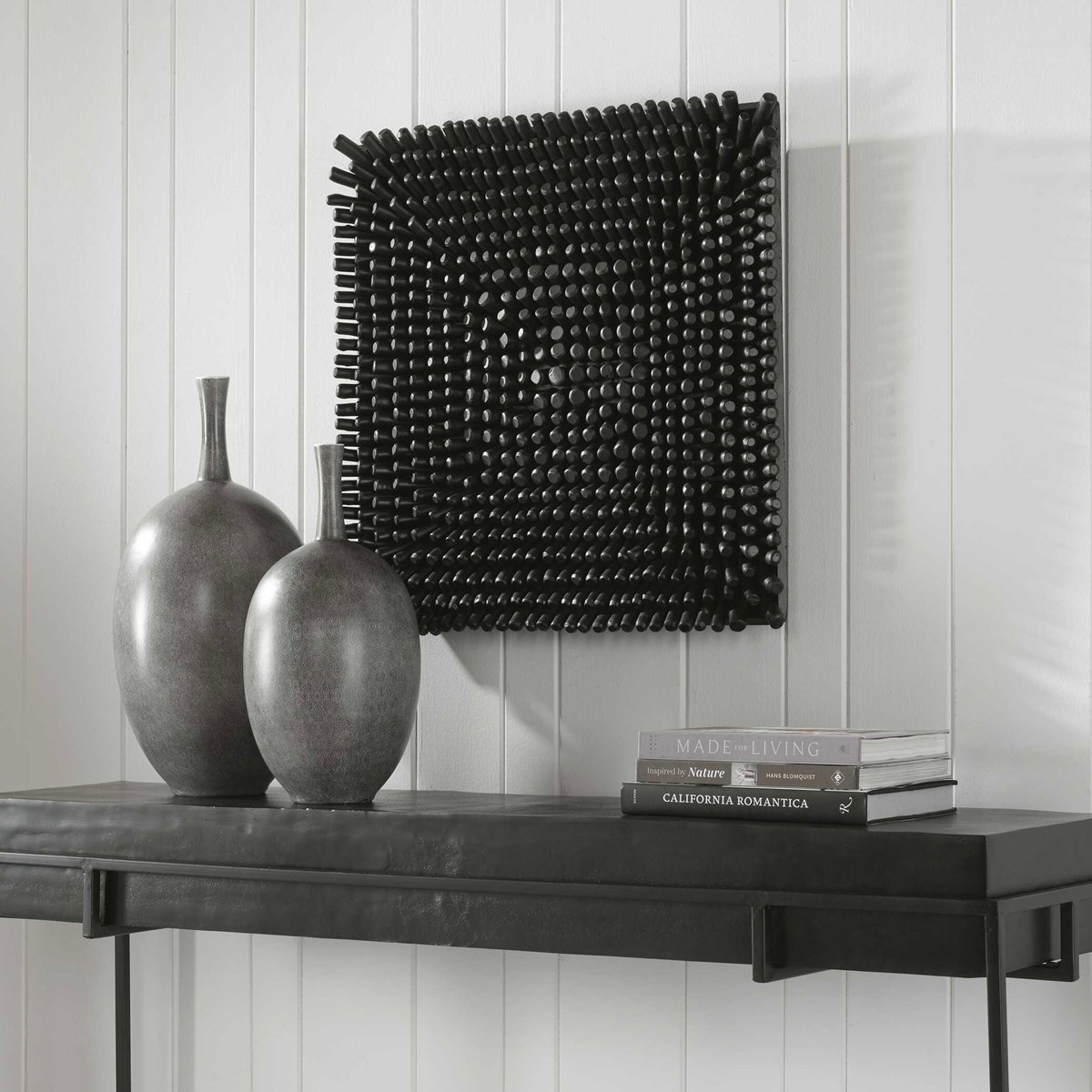 Portside Black Wood Wall Panel, Sculptural Wall Art by Uttermost, 24" width x 24" height x 3.5" depth View 4