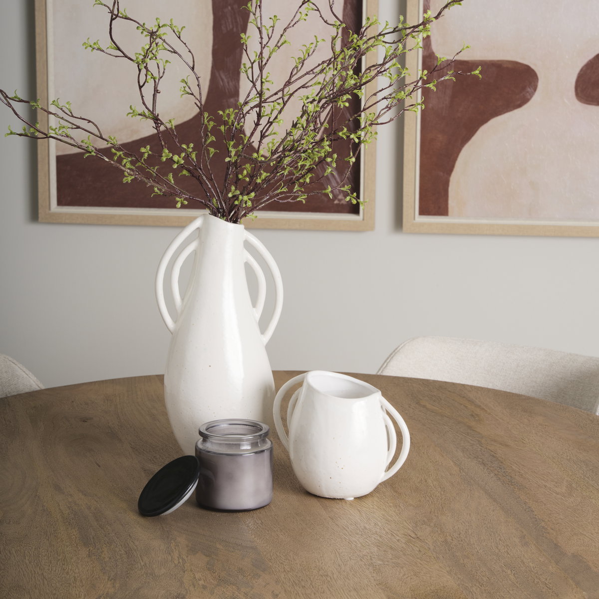 Urvi Tall Off White Speckled Asymmetrical Ceramic Vase, by Mercana, 7.09" length x 5.91" width x 13.98" height View 4