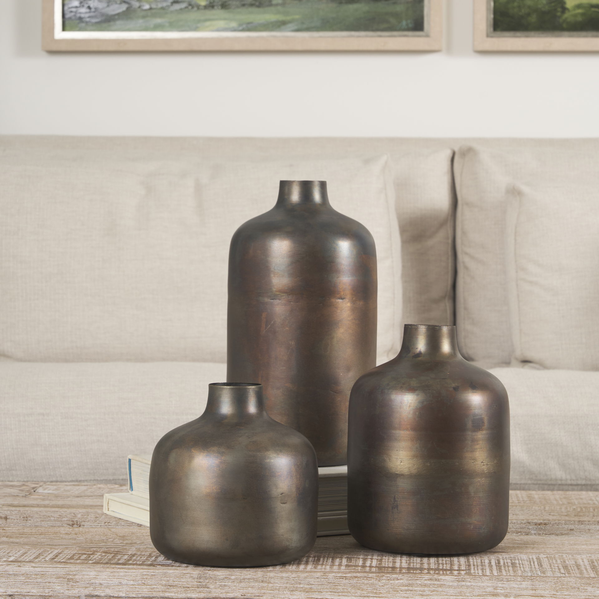 Daya Tall Antiqued Gold Metal Vase large image 