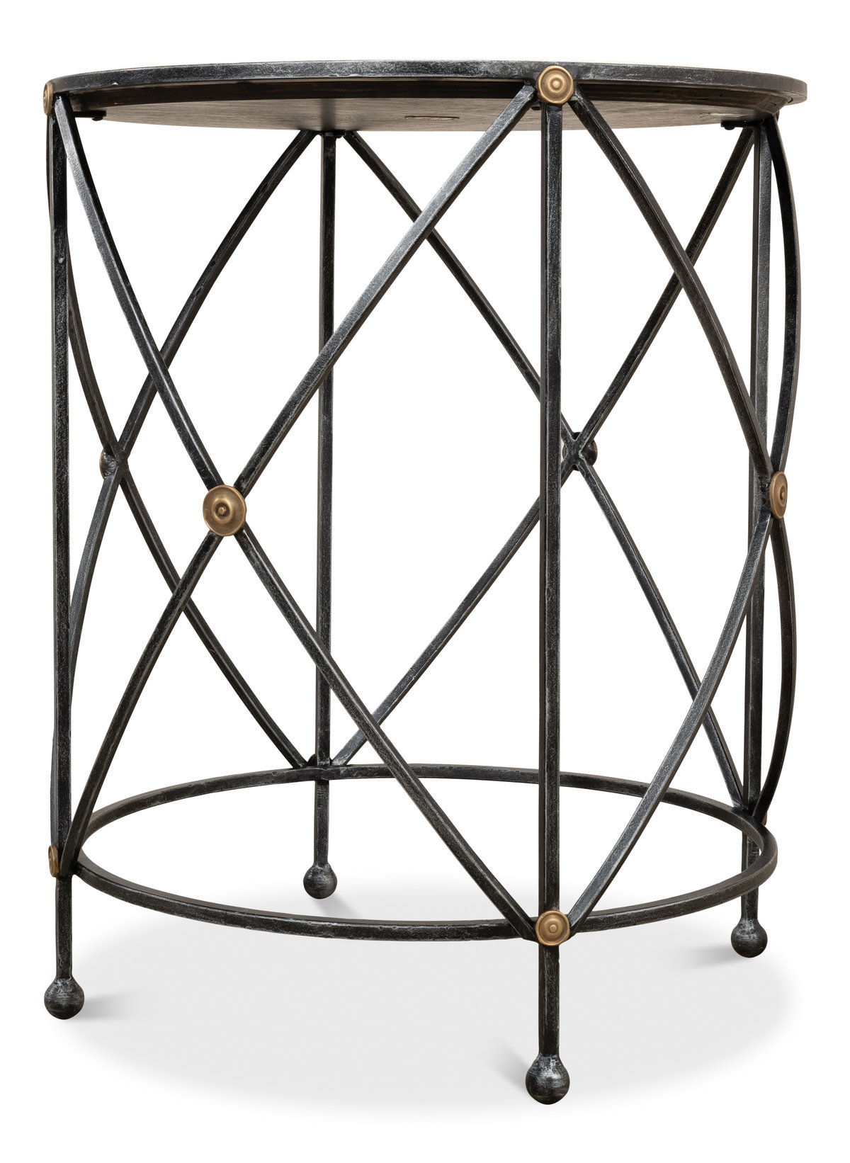 Drum & Fife Lamp Table  Aged Wht Marble, by Sarreid, 2' length x 2' width x 2'5" height View 4