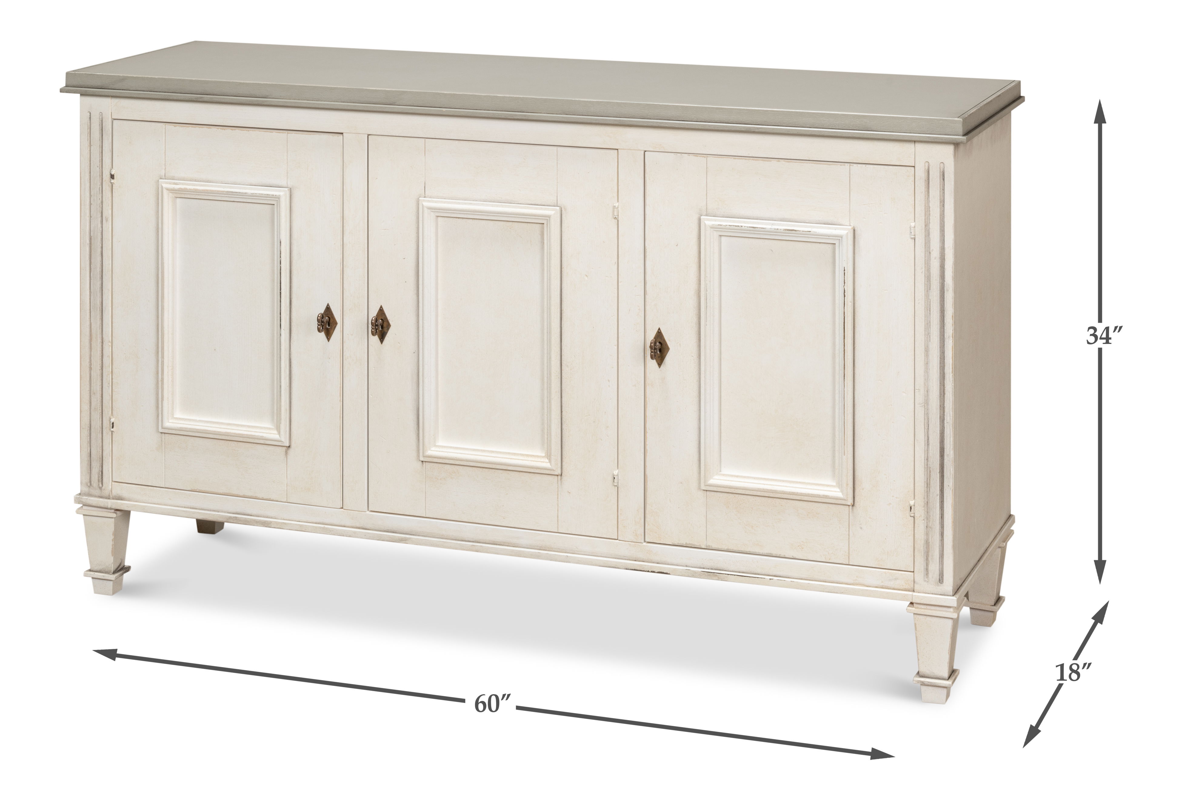 Louis Xvi Buffet,White/White,Gray Quartz, Cabinets & Sideboard by Sarreid, 60" length x 18" width x 34" height View 15